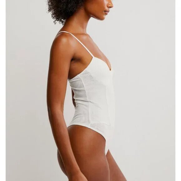 Free People E Night Rhythm Corset Bodysuit / Ivory NWT - (L) - Picture 4 of 9